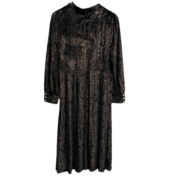 Soft Surroundings Hadley Velvet Black Glitter Long Sleeve Women's Dress Size 16 - Picture 2 of 5